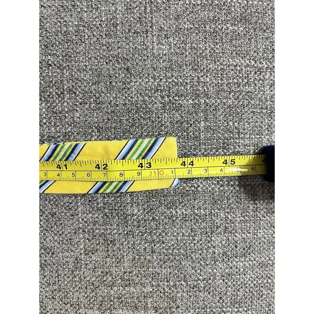 LAUREN RALPH LAUREN 100% Linen Double O Gold Tone Yellow Blue Green Stripes Belt